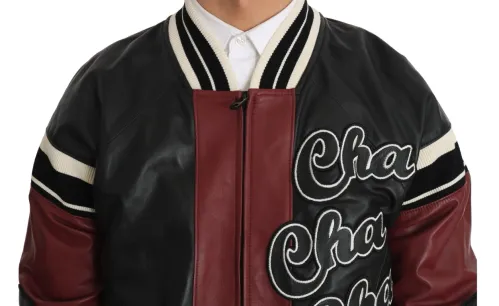 Dolce & Gabbana Colorblocked Leather Bomber Jacket — Black