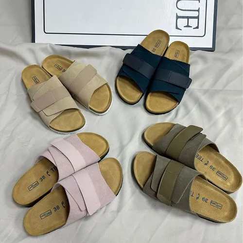 TEEMAZZI High quality non slip Velcro designer sandals cowhide men's and women's cork outdoor casual classic slippers