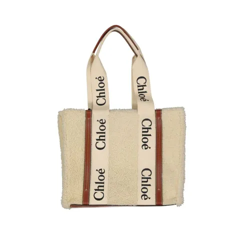 Chloé Shearling Tote Bag — Beige