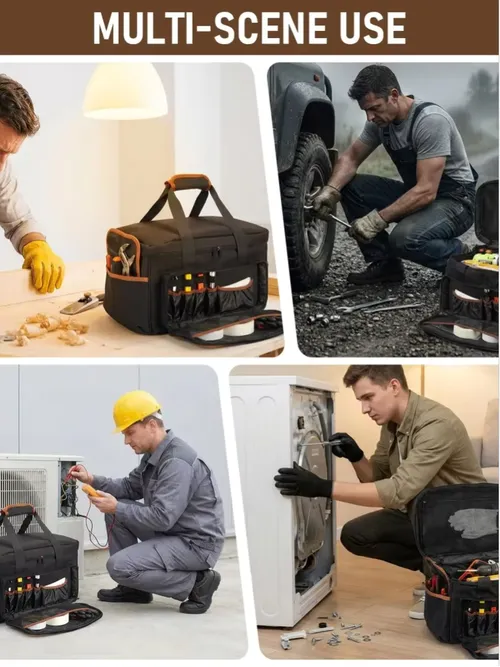 Heavy Duty 17 Inch Tool Bag – Wide Mouth Oxford Organizer – Multiple Pockets – Adjustable Shoulder Strap – Perfect for Electricians, Mechanics, Carpenters, HVAC Professionals – Durable Tool Storage