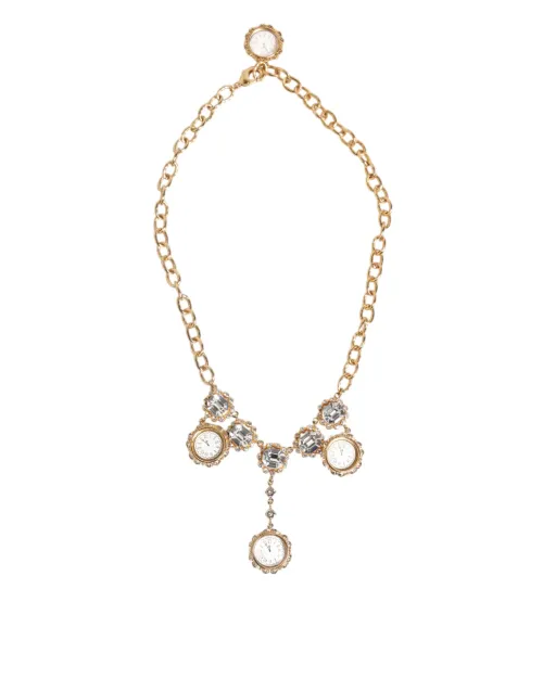 Dolce & Gabbana Crystal Clock Pendant Statement Necklace — Gold