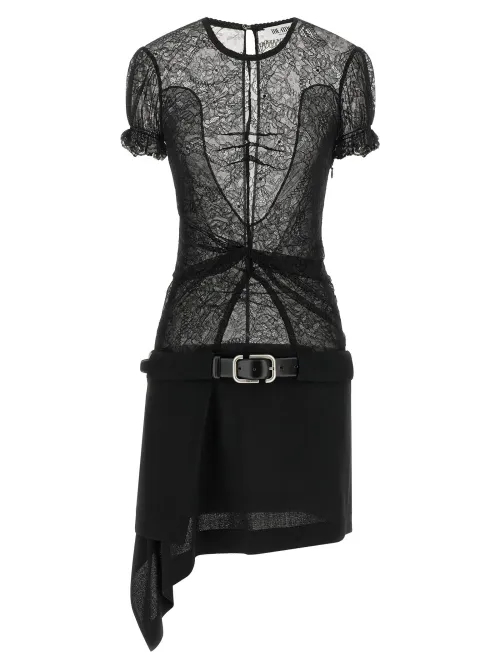 The Attico Lace Mini with Integrated Belt Dress — Black