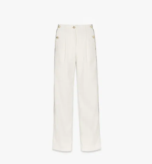 MCM Wide-Leg Bouclé with Diamond Hardware Trousers — White