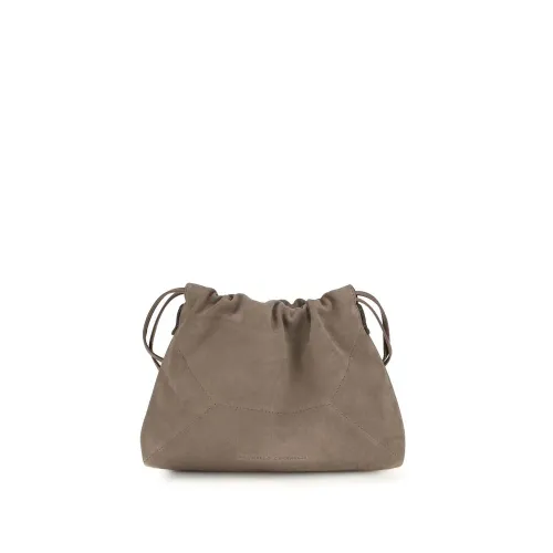 Brunello Cucinelli Calf Leather Drawstring Clutch — Beige