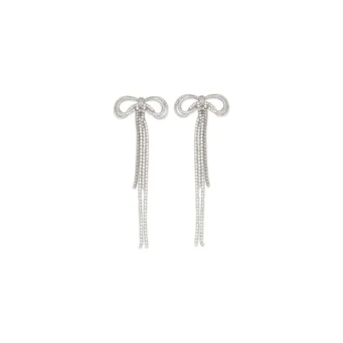 Self-Portrait Crystal Bow Drop Earrings — Silver