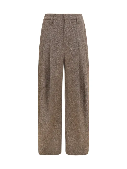 Brunello Cucinelli Virgin Wool Palazzo Trousers — Brown