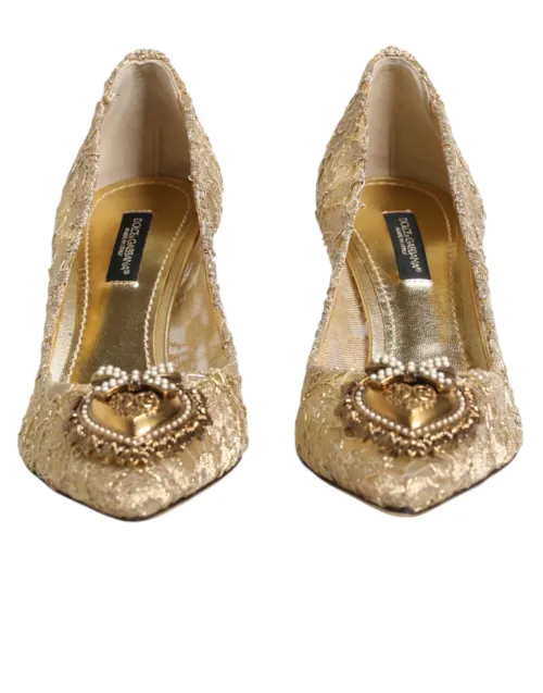 Dolce & Gabbana Taormina Lace with Jeweled Heart Pump — Gold