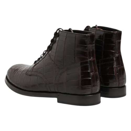 Dolce & Gabbana Crocodile Leather Lace-Up Boots — Brown