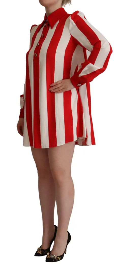 Dolce & Gabbana Striped Viscose Shirt Dress — Red