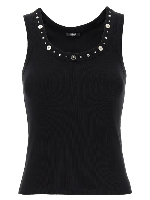 Versace Medusa-Studded Ribbed Cotton Tank Top — Black