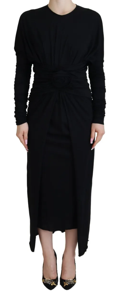 Dolce & Gabbana Long-Sleeve Wool Sheath Dress — Black