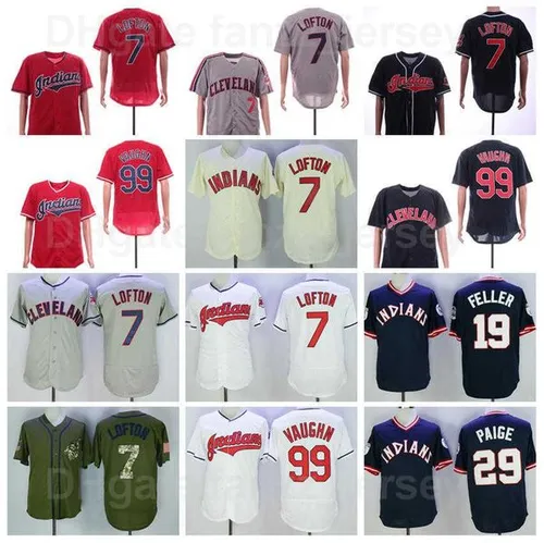 Retro Baseball 99 Rick Vaughn Jersey Retire 7 Kenny Lofton 19 Bob Feller 29 Satchel Paige Pullover Cooperstown Flexbase Navy Blue White Red Beige 1976 1995 Vintage