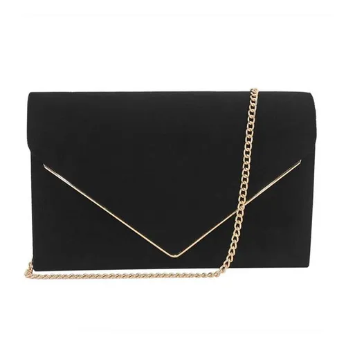 Black Faux Suede Clutch Bag Facny Elegant Formal Wedding Bridal Party Evening Handbag with Shoulder Chain W251126
