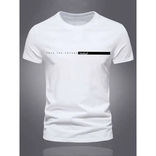 Summer men's 100% pure cotton casual sports loose oversized simple letter pattern printed round neck short sleeved T-shirt top C260228