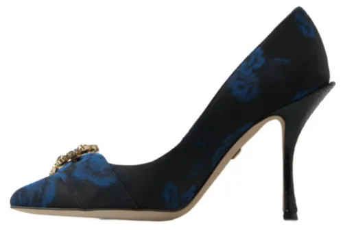 Dolce & Gabbana Floral Ayers Crystal-Embellished Heel — Blue