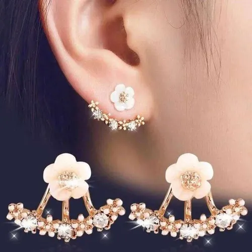 Women's Flower Zircon Jacket Korean Style Copper Ear Studs Earrings Orecchini Jewelry Pendientes Aretes De Mujer H260309