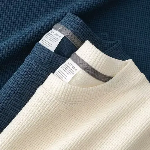 Men's New Summer Waffle Round Neck Short Sleeve T-Shirt Comfortable Breathable Short-Sleeved Top for Casual Wear