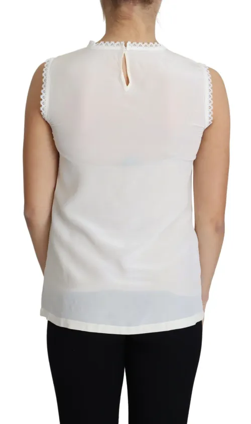 Dolce & Gabbana Lace-Trimmed Silk Blouse — White