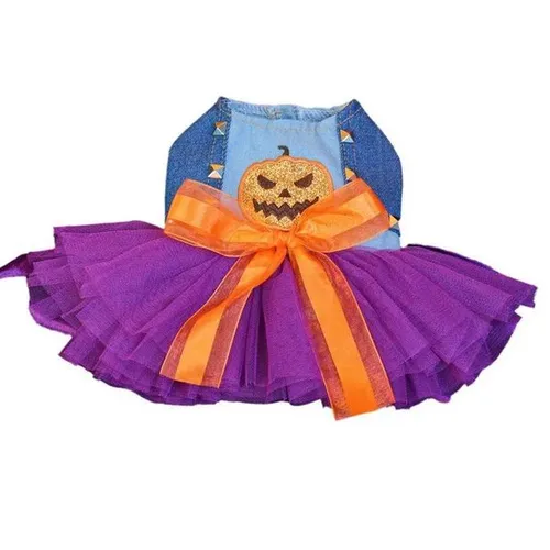 Pumpkin Dog Halloween Dress Soft Chihuahua Size Funny Pet Apparel Breathable Fabric Cat Outfits Dog Lace Skirt Cosplay PartyM251118