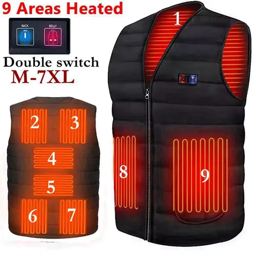 Men Autumn Winter Smart Heating Cotton Vest 9 Area Heated V Neck Vest Women Outdoor Flexible Thermal Winter Warm Jacket M-6XL