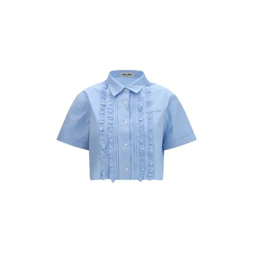 Miu Miu Ruffled Cotton Poplin Blouse — Blue