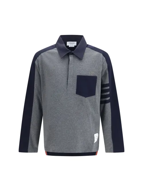 Thom Browne Colorblock Rugby Polo — Gray