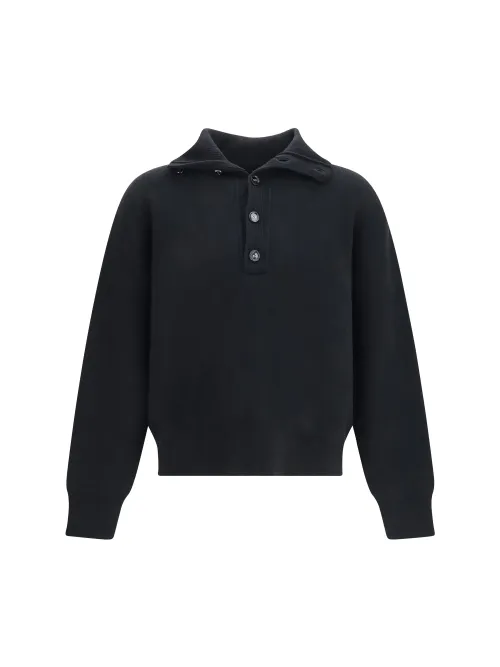 AMI Paris High-Neck Buttoned Merino Wool Sweater — Black
