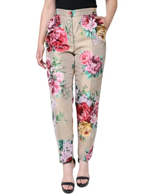 Dolce & Gabbana Floral Jacquard High-Waist Tapered Trousers — Beige