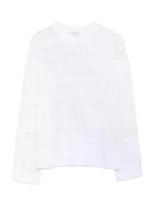 Brunello Cucinelli Open Knit Linen Sweater — White