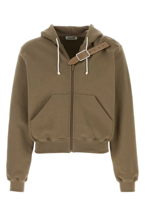 Magliano Cotton Zip Hoodie with Leather Belt Hoodie — Beige