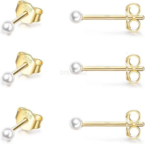 Sterling Silver Stud Earrings for Women 3 Pairs of 2mm Tiny Ball Stud Earrings Round CZ Cubic Zirconia Earrings Pearl Earrings Set Cartilage Small Tragus Ear Y260117