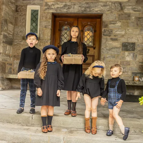AP Black Collection AW26 Girls Dress Plaid Patchwork Baby Romper Boys Overalls Brothers Sisters Family Matching Clothing