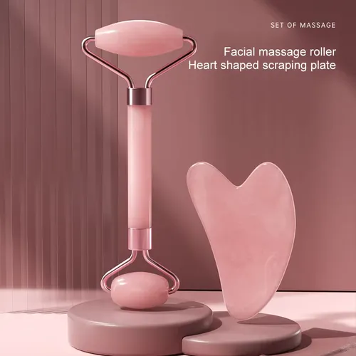 Dual Size Facial Massage Kit Double End Roller Heart Shape Gua Sha Board Skin Lifting Puffiness Reducing Home Spa Beauty Tool