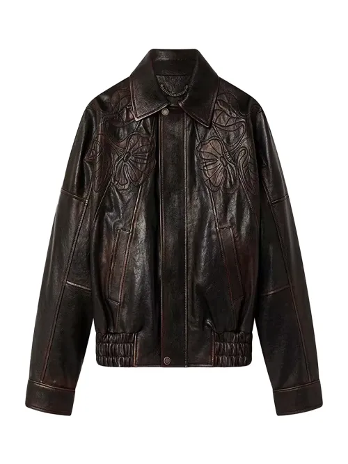 Golden Goose Laser-Cut Floral Embroidery Jacket — Burgundy