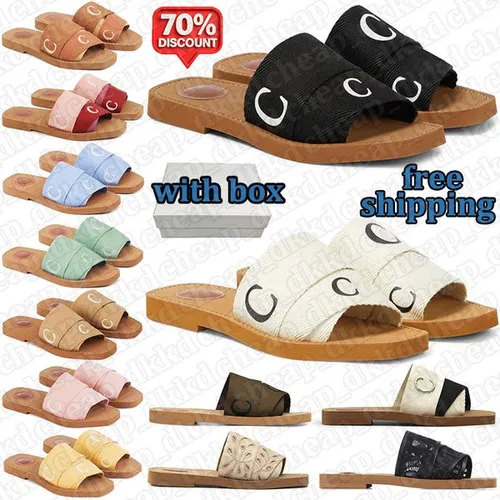 free shipping designer slippers women stylish slides flat sandals outdoor beach slipper trendy summer mules comfortable shoes beige tan with box