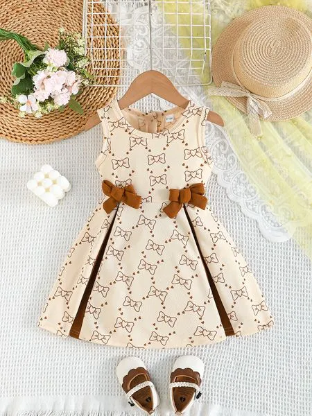 0-3 Years Baby Girl Dresses 2026 Summer New European and American Girls' Decorated with Geometric Patterns Bows Sleeveless Dresses Kids Clothing