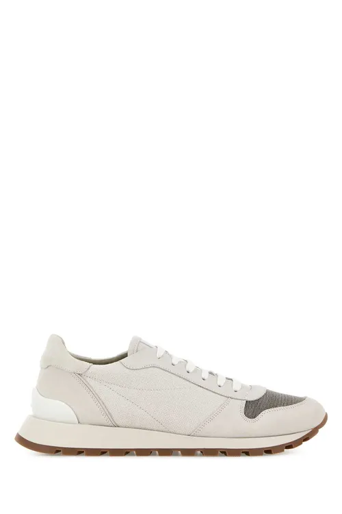Brunello Cucinelli Mixed Fabric Low-Top Sneaker — Beige