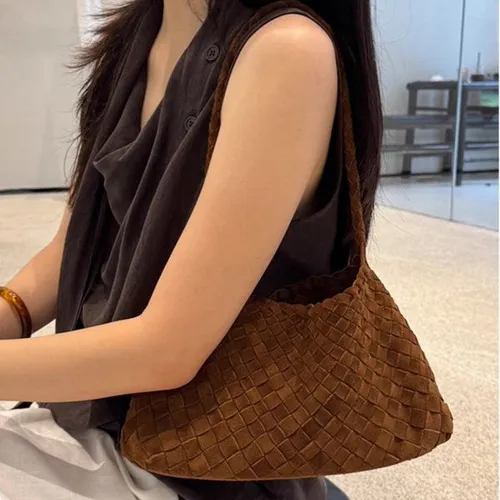 Designer Bags 2026 Trends series suede leather hand woven bag armpit handheld women's shoulder autumn new simple solid color designer handbag