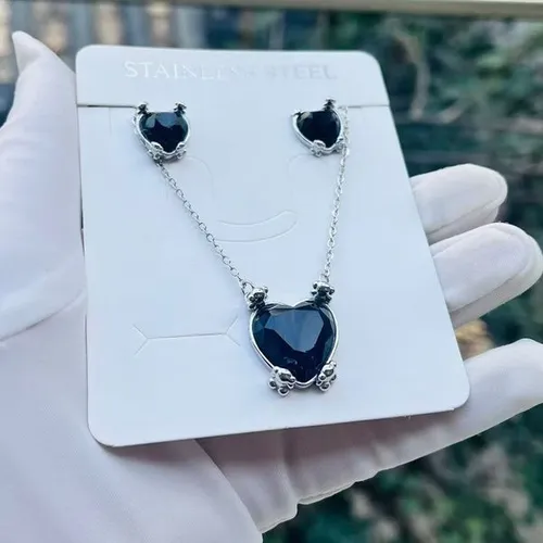 New Fashion Women Girls Silver Rose Gold Stainless Steel Span Bear Cartoon Animal Pink Green Black Heart Zircon Letter Pendant Earrings Jewelry A Gift