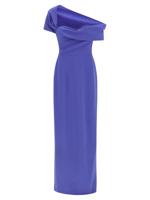 Carolina Herrera Off-Shoulder Draped Dress — Blue