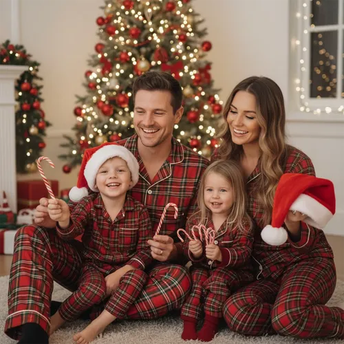 Family Christmas Pajamas Matching Sets Adult And Kids Xmas Red Plaid Button Shirts Tops+Pants Baby Romper Loungewear Pyjamas