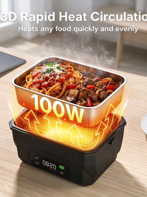 Adult Heated Lunch Box, Portable Insulated Lunch Box, Food Container, Suitable for Offices, Outings, and Construction Sites Rechargeable Battery Powered Food Warmer, Portable Reheatable 1.5L Stainless Steel,