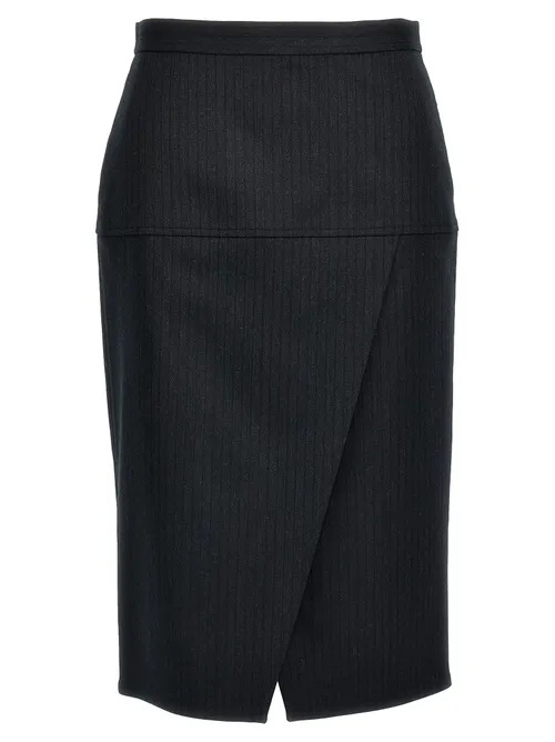 Fendi Virgin Wool Pinstripe Skirt — Gray