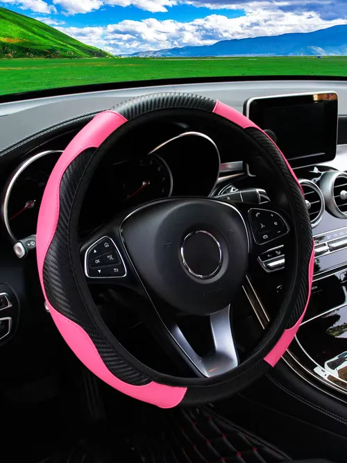 PU Carbon Fiber Leather Car Steering Wheel Cover Without Inner Ring Suitable for 14.5-15 Inches of Automotive Supplies