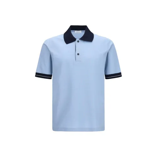 Ferragamo Cotton Piqué Contrast Collar Polo — Blue