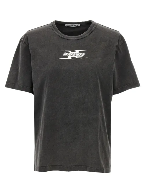 T By Alexander Wang Logo-Embossed Cotton T-Shirt — Gray
