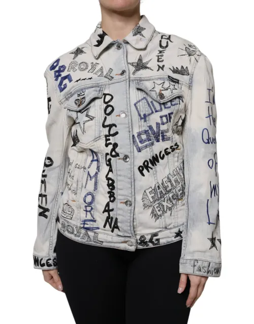 Dolce & Gabbana Graffiti-Print Denim Jacket — Blue