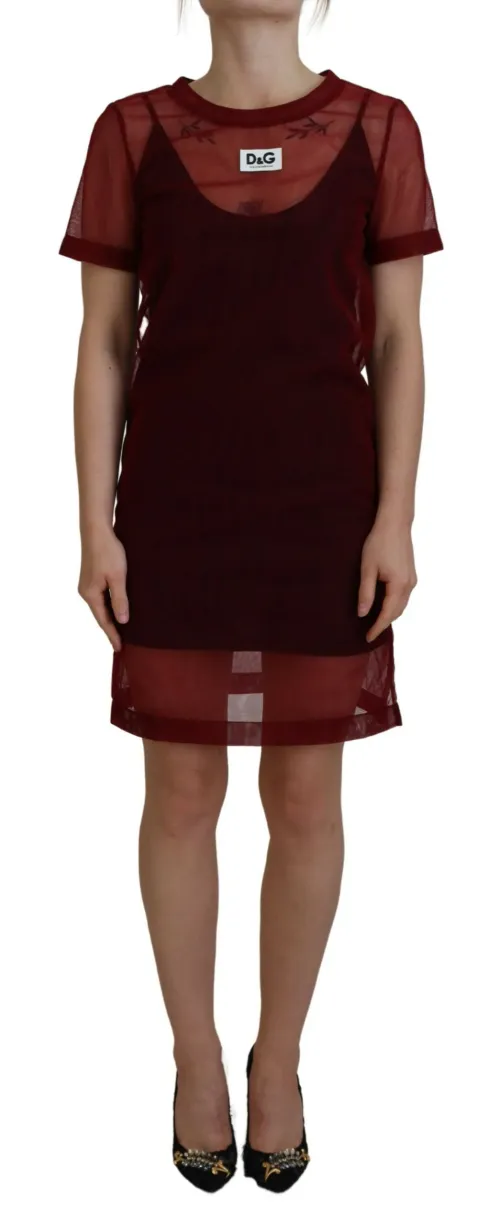 Dolce & Gabbana Layered Mesh Shift Dress — Red