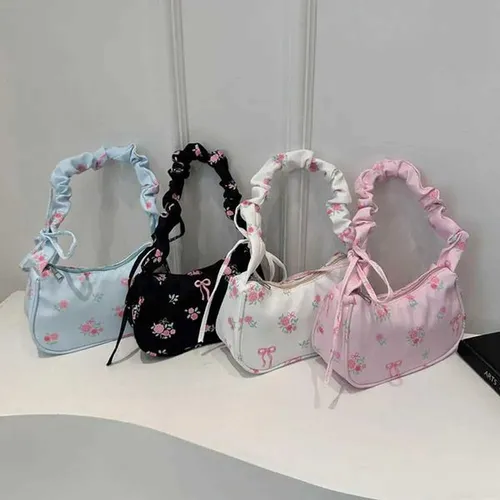 Large capacity shoulder bag autumn pleated floral arm bag 2024 new design sweet drag commuting bagXJ250420