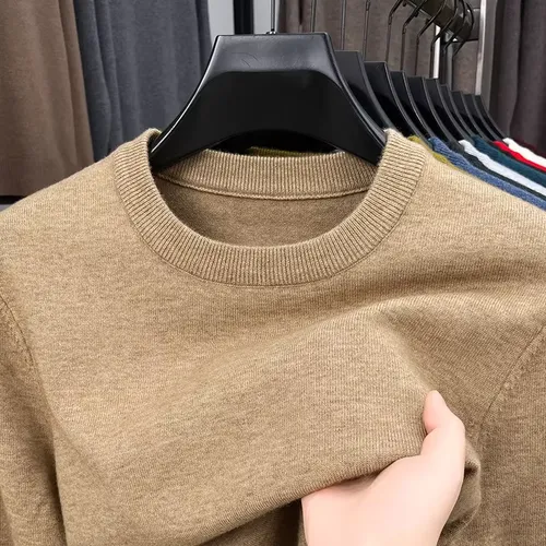 2025 New Men's Casual Sweater Round Neck Long Sleeve Knitted Sweater Diamond Pattern Fashion Versatile Top